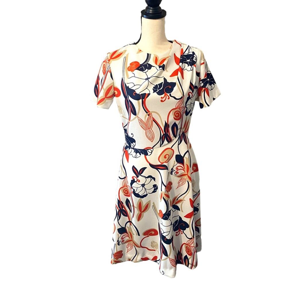 Vintage Norwin Miss‎ Red White Blue Floral Midi Dress Deadstock